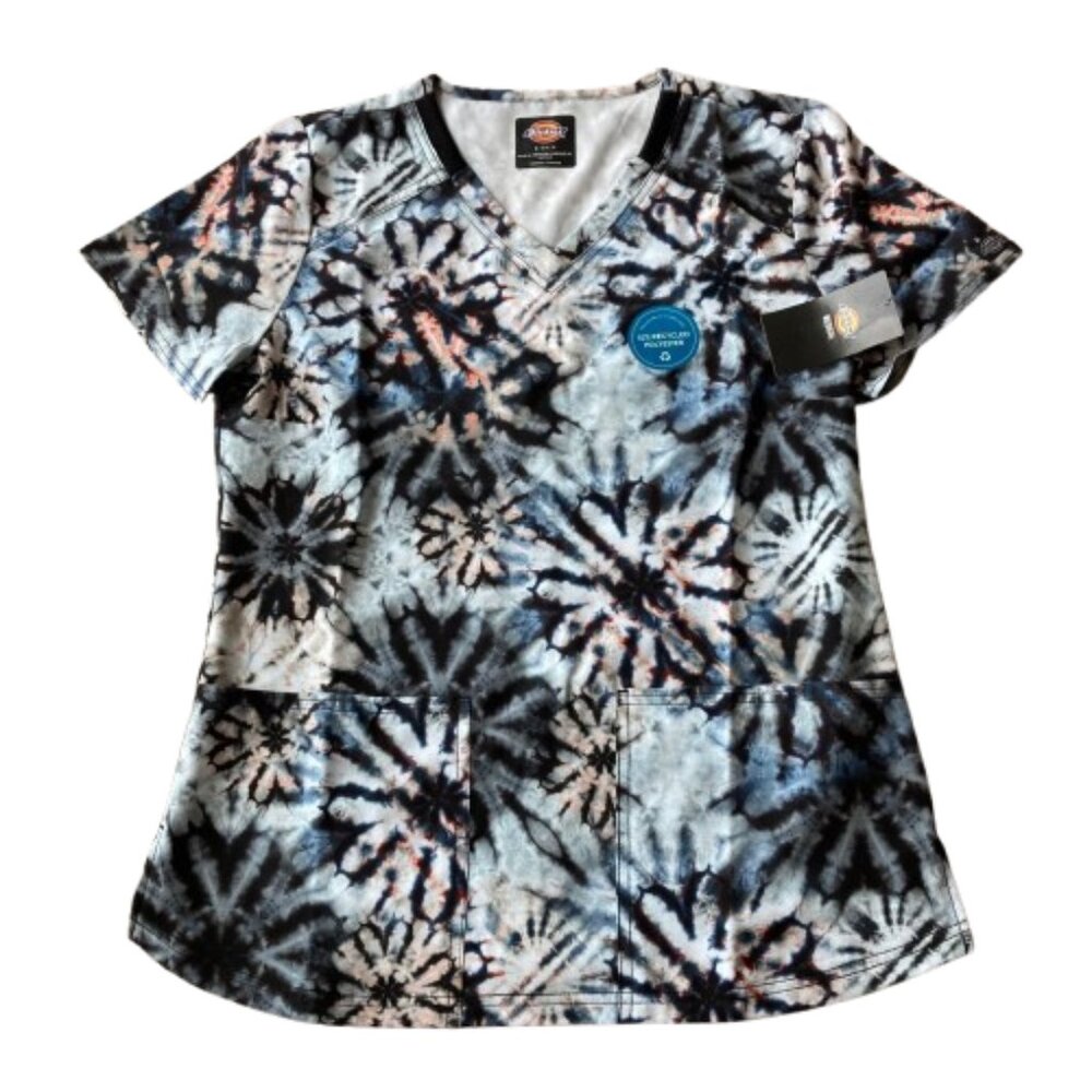 Dickies Print V-Neck Scrub Top Women's Small S Organic Tie Dye NWT